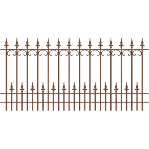 Unbeschichteter Eleo Zaun Lucca 192,5 cm aus Schmiedeeisen mit Kugellilien-Spitzen.