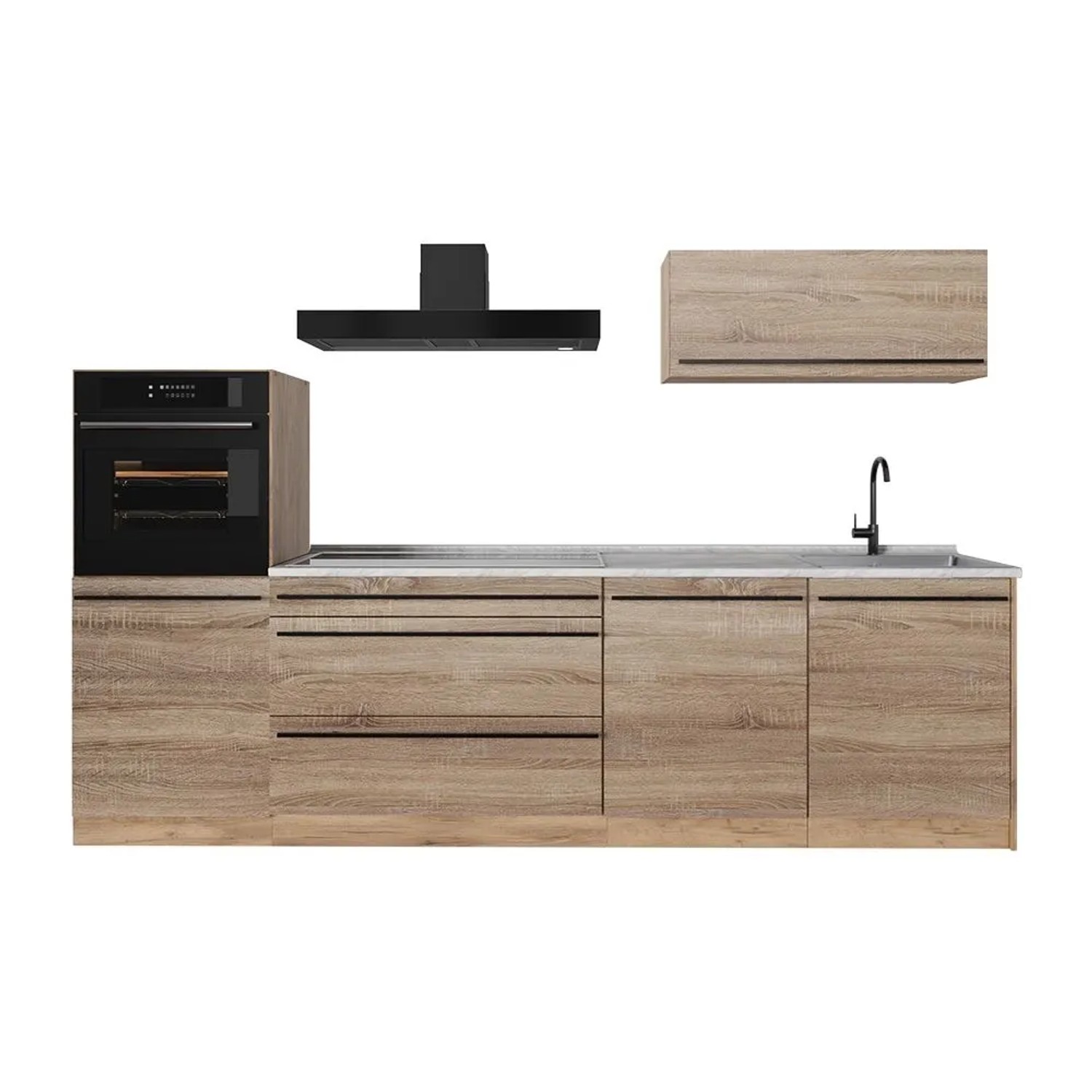 Vicco Küchenzeile R-Line Sonoma/Goldkraft Eiche 280 x 143 Arbeitsplatte Marmor Art Nr 67263