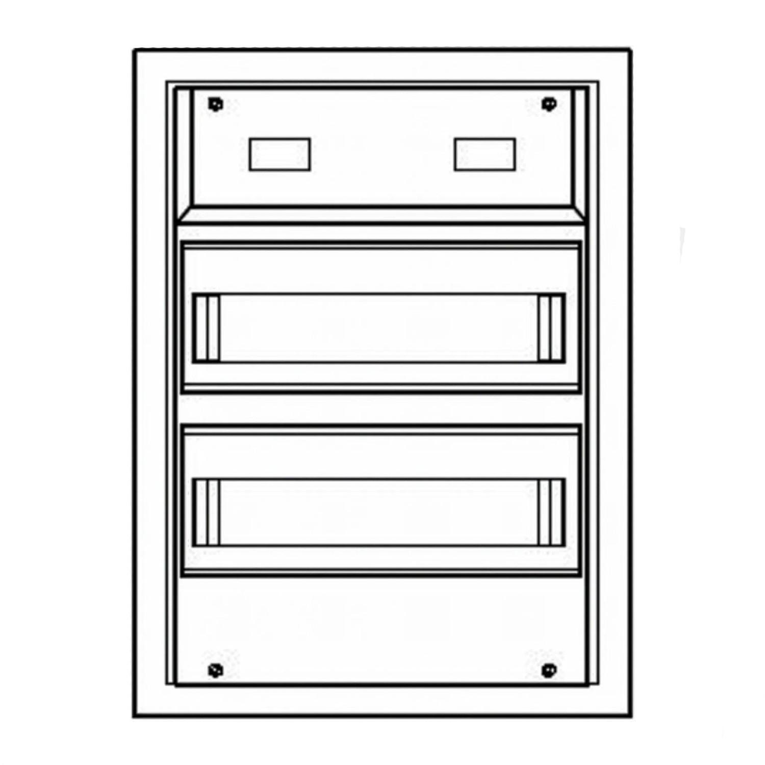 Alphatec Aufputzkleinverteiler, 2-reihig, mit Steckklemme. Schematische Innenansicht für Module.