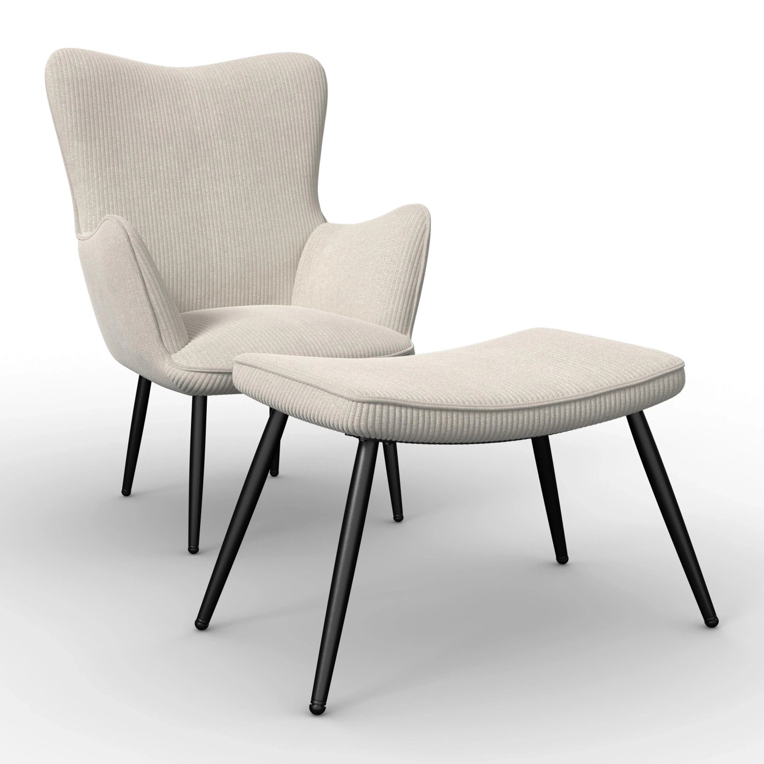 Bessagi Home Sessel Aurora mit Hocker Cord Creme
