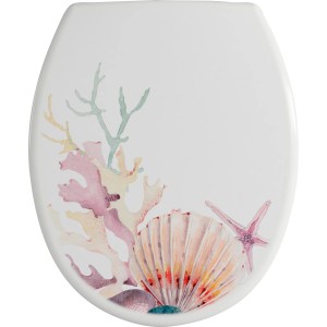 WC-Sitz Alpinweiß mit Muscheln, Kunststoff, 36x44cm. Dekorativer Toilettendeckel für Standard WCs.