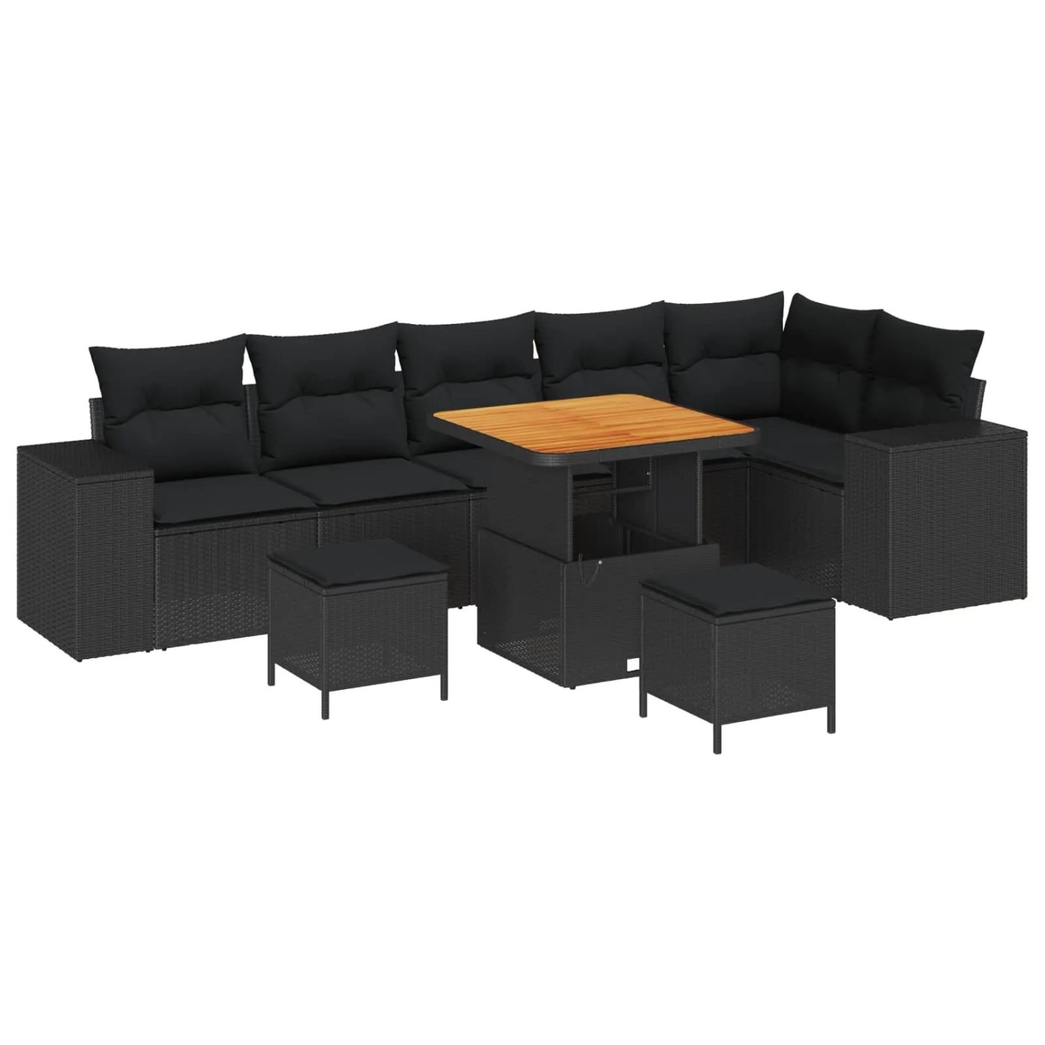 vidaXL Gartensofa-Set mit Kissen 9 Stk Schwarz Poly-Rattan 3363969 günstig online kaufen