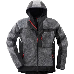 Scheibler Workwear Funktionsjacke Professional in Grau-Meliert-Schwarz mit Kapuze und Reflektoren.