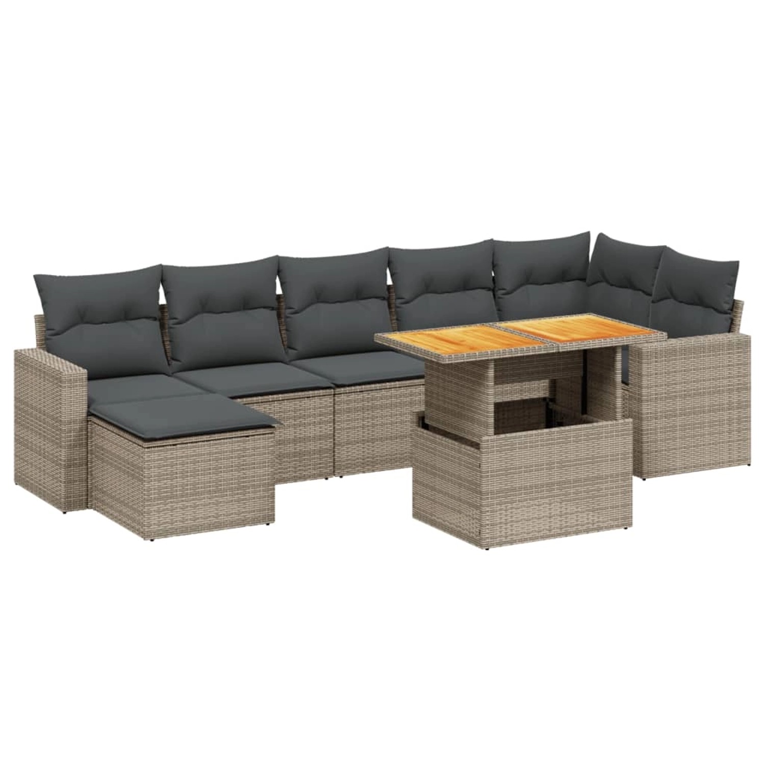 vidaXL 8-Tlg Garten-Sofagarnitur mit Kissen Grau Poly Rattan 3271424