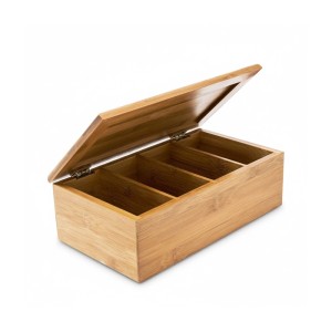 Relaxdays Teebox Bambus Natur Verschließbar Lackiert mit 4 Fächern 9 cm x 27,5 cm x 15,5 cm 0,8 kg