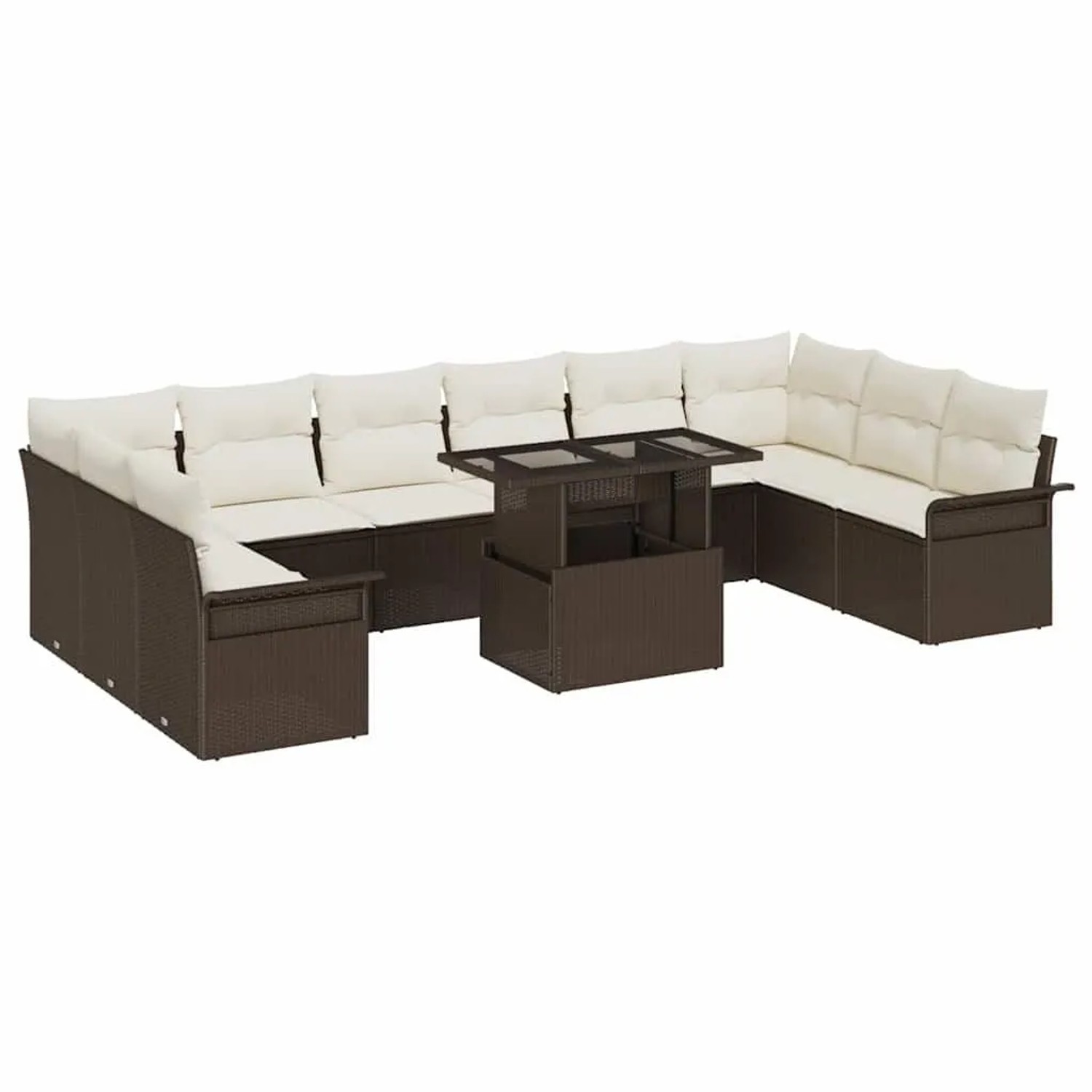 vidaXL Garten-Sofa-Set mit Kissen 11-Tlg Braun Poly Rattan 3357091
