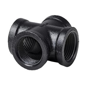 Schwarzes Dolle Kreuzstück für Pipe-Regalsystem, 4 x 20 mm (3/4 Zoll), aus Eisenguss.