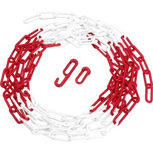 Rot-weiße Absperrkette aus Kunststoff, 6 mm Durchmesser, 25 m lang, mit Haken und Ring.
