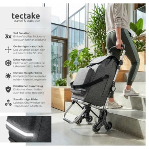 Tectake Einkaufstrolley Shopper 3 In 1  Nutzung Auch Als Umhängetasche und Sackkarre  56 L Klappbares Aluminiumgestell Mit Abnehmbarem Bezug  42 x 38