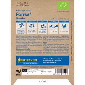 Bio-Saatgut Porree 'Hannibal' von Kiepenkerl Profi-Line: Robuste Sorte für den Anbau im Gemüsegarten.