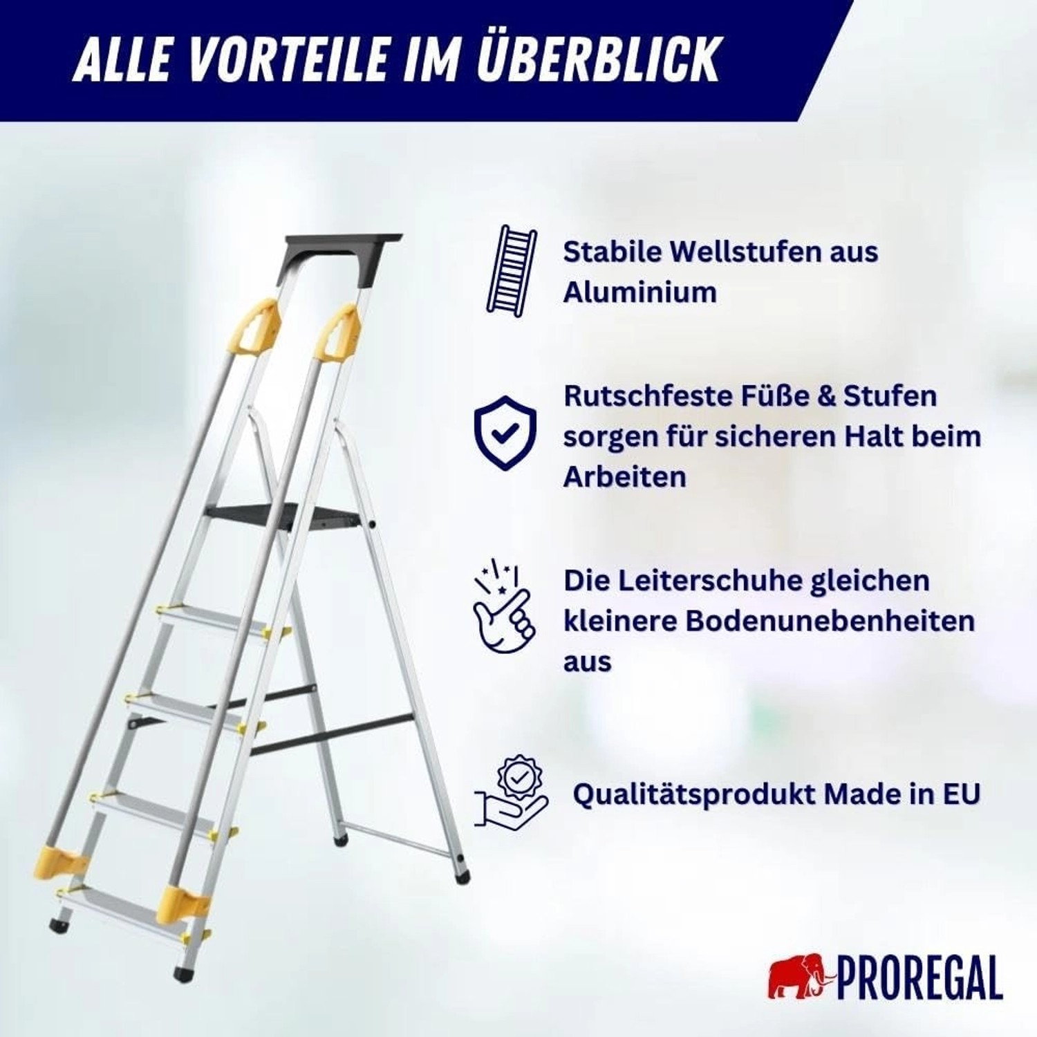 Klappbare Trittleiter 5-stufig Mit Werkzeugablage - Für Innen Und Außen In Rot