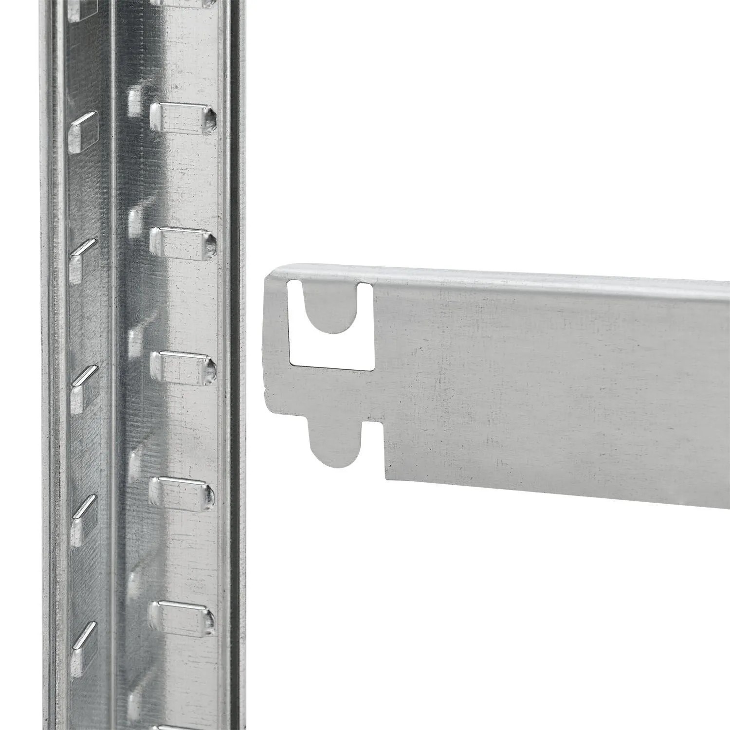Detailaufnahme Stecksystem des Juskys Lagerregal Sets: Verzinktes Metall, einfache Montage.