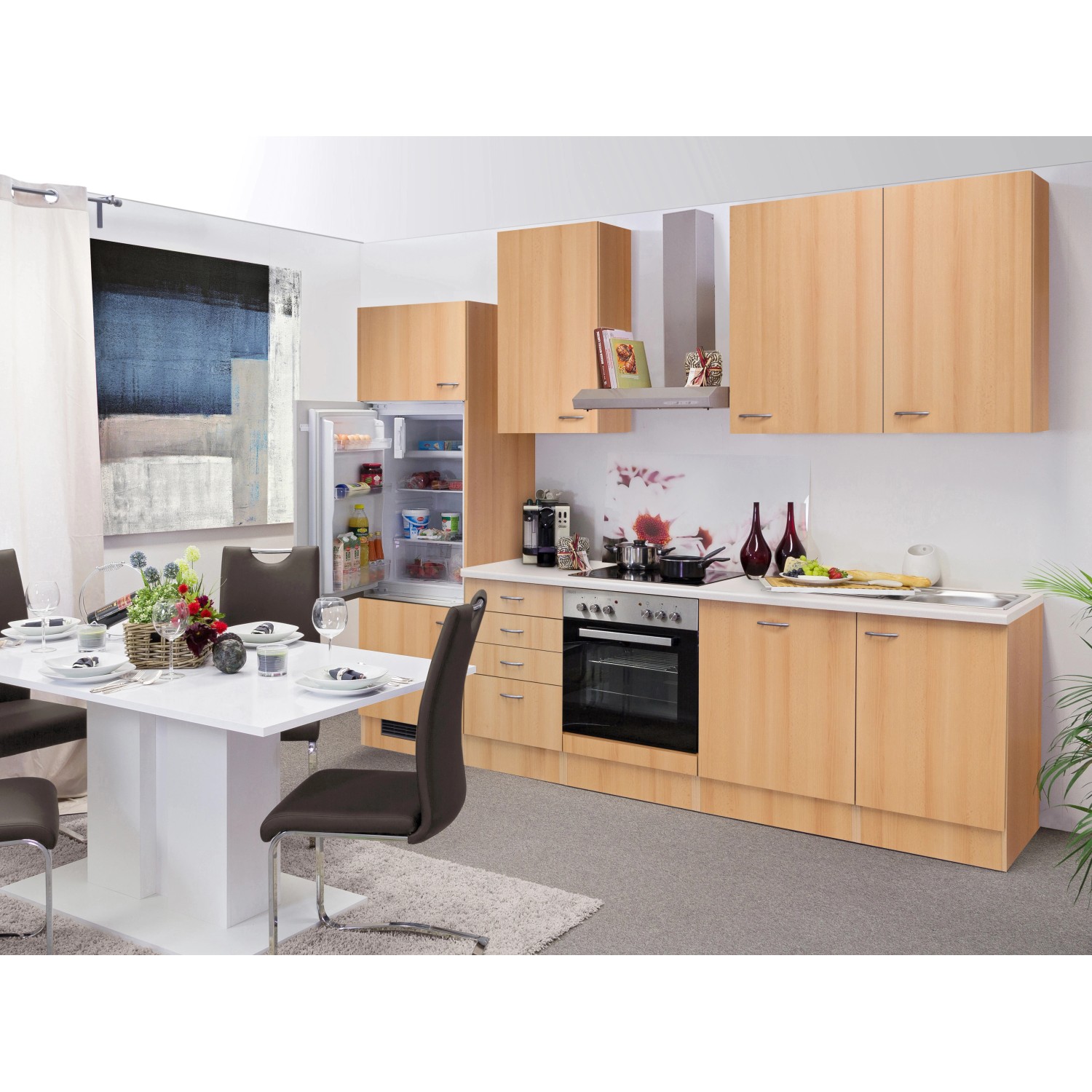 Flex-Well Classic Küchenzeile/Küchenblock Nano 280 cm Buche Nachbildung