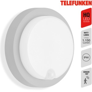 Telefunken LED-Außenleuchte Dortmund, silberfarbig, mit Bewegungsmelder. Runde Form, neutralweißes Licht.