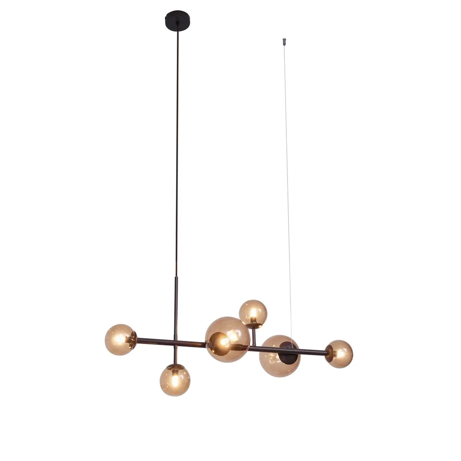 Qazqa Hotel Chic Hängelampe Dunkelbronze Mit Bronzeglas 6-Licht Monaco