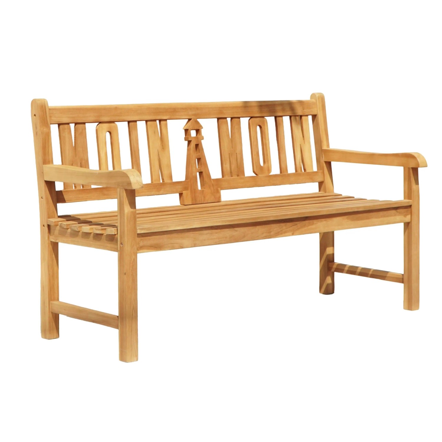 DELUKE Gartenbank ORJAN 3-Sitzer Leuchtturm 150cm Breit Teak Natur Terrassenbank Wetterfest Sitzbank Outdoor Bank