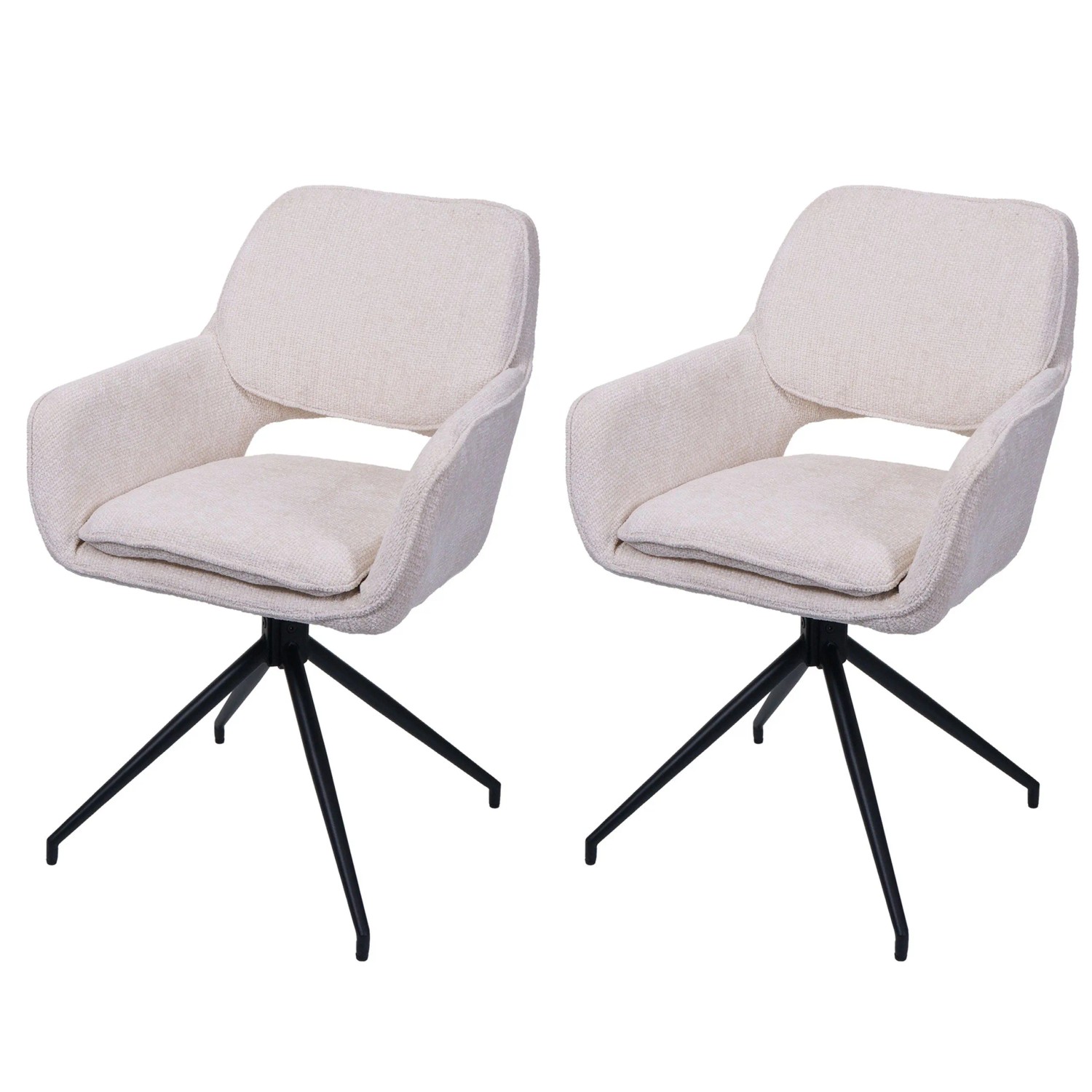 MCW Esszimmerstuhl N74 2er-Set Stoff Chenille 490g/m² Creme