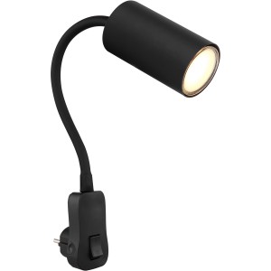 Schwarze Globo Wandlampe Robby mit flexiblem Arm und Schalter. Moderne Wandleuchte für GU10 Leuchtmittel.