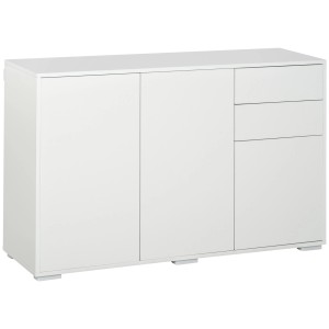 Weißes HOMCOM Sideboard mit 2 Schubladen und 3 Türen. Modernes Design für Wohnzimmer oder Büro.