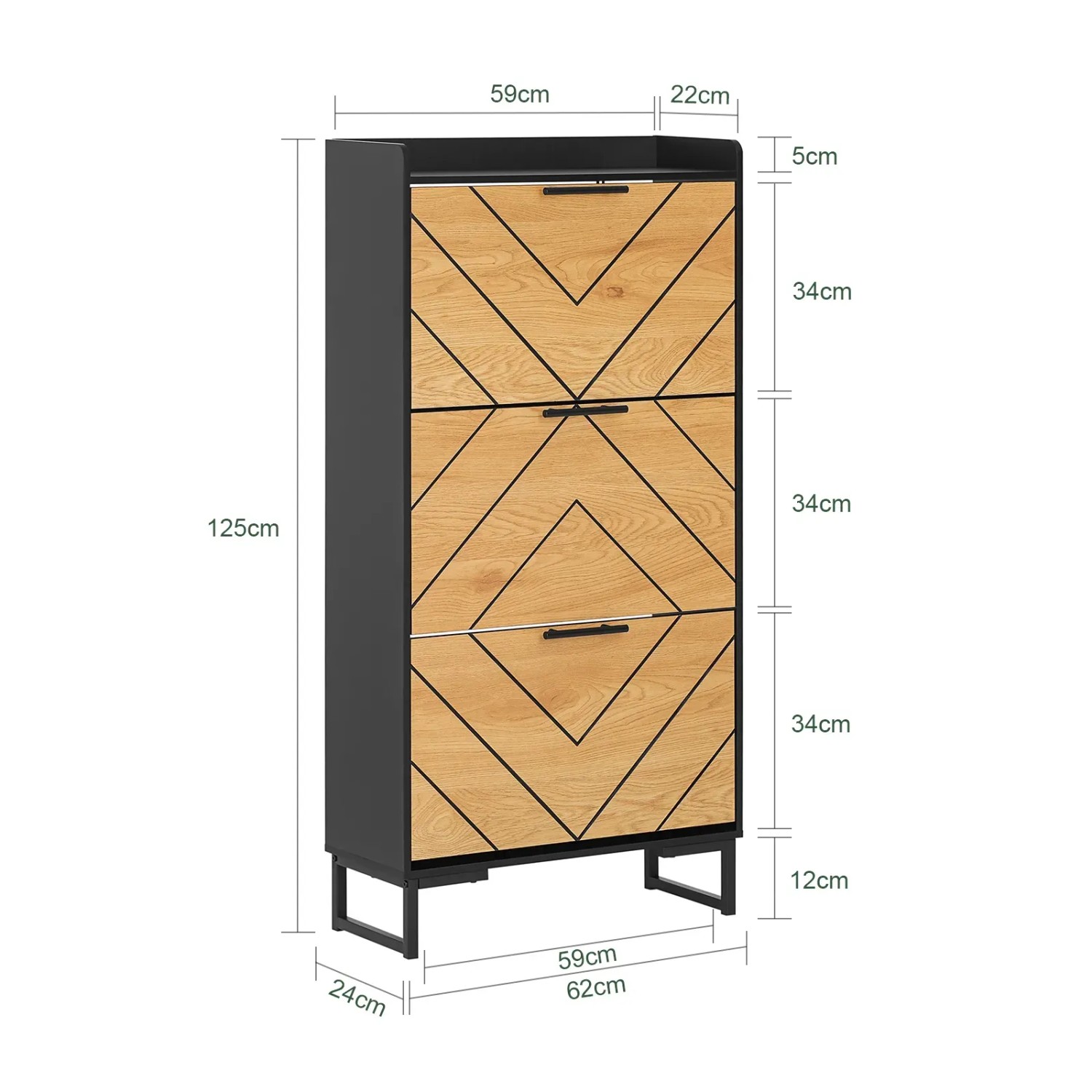 SoBuy Schuhschrank FSR164-SCH mit 3 Klappen, schmal, in Schwarz und Holzoptik.