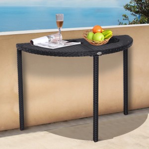 Schwarzer Outsunny Rattan Beistelltisch aus Polyrattan und Metall, 100x50x74 cm.