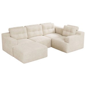 Beiges modulares Chenille Sofa in U-Form, flexibel als L-Form oder Ecksofa. Komfortables Wohnzimmer Sofa.
