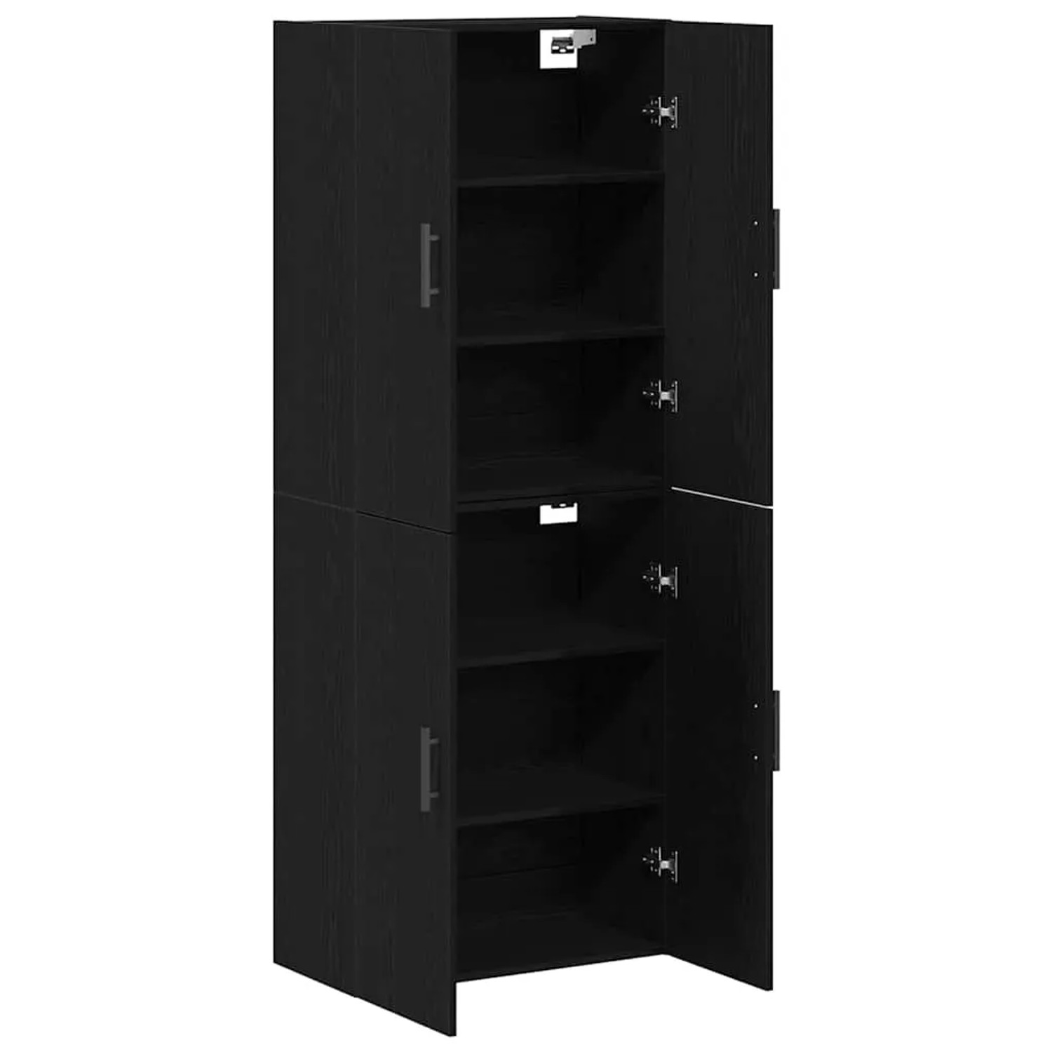 vidaXL Wandschrank 2er Set, schwarz Eichenoptik, mit offenen Türen und Regalfächern.
