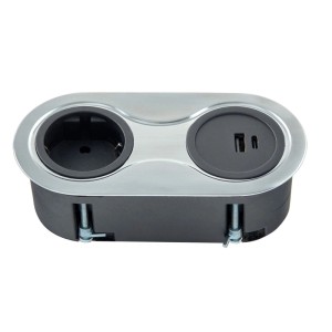 SOTECH Doppel Einbausteckdose Oval Edelstahloptik Gebürstet mit 1x Schuko 2x USB