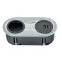 SOTECH Doppel Einbausteckdose Oval Edelstahloptik Gebürstet mit 1x Schuko 2x USB
