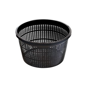 Schwarzer, runder Heissner Pflanzkorb (Ø 22 cm) aus Kunststoff für Teichbepflanzung.