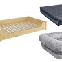 Hundebett aus Kiefernholz mit Rollrost, Matratze und Polster für große Hunde.