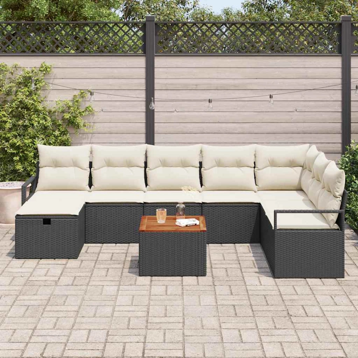 vidaXL Garten-Sofa-Set mit Kissen 9-Tlg Schwarz Poly Rattan 3360883_4