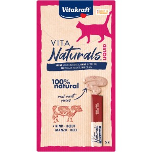 Vitakraft Vita Naturals Liquid Snack Rind, 5 Stück. Katzenleckerli ohne Zucker und Getreide mit Rindfleisch.