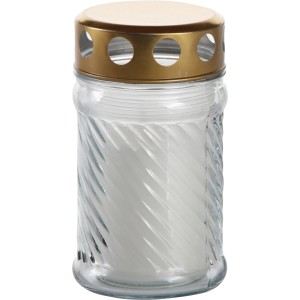 Weiße FlowerPower Iglesia Grablampe aus Glas mit goldenem Deckel, 7x12,5 cm.