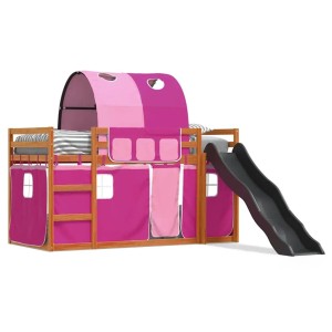 vidaXL Etagenbett mit Rutsche und Gardinen Rosa 90x200 cm 3284142