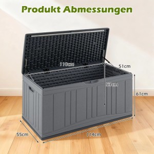 Costway Gartenbox 300 L mit Abschließbarem Deckel & Gasdruckfedern Grau