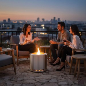 Relaxdays Feuerschale Edelstahl Silber Rauchfrei 36 cm x 38 cm 5,5 kg