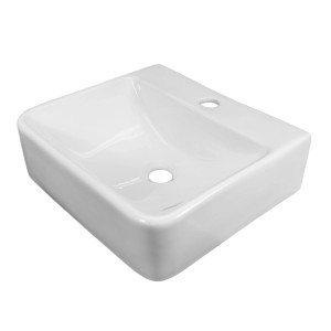Weißes, eckiges NEG Uno74H Waschbecken aus Keramik mit Hahnloch und Ablauf für Bad & Gäste-WC.
