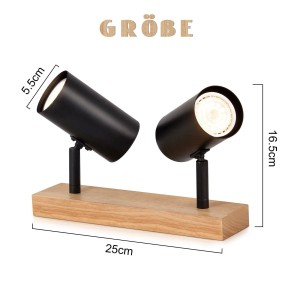 ZMH Aufbaustrahler GU10 2-fach Schwarz Retro Metall Holz 350° Schwenkbar max. 25W