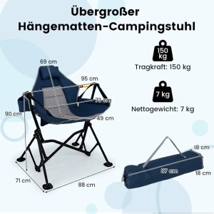 Costway Campingstuhl Faltbar mit Verstellbarer Rückenlehne Blau