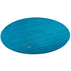 Runder, türkisblauer Teppich Indo Nepal Gabbeh Shiva Natur, 200cm Durchmesser.