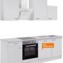 Weiße Flex-Well Küchenzeile Wito 220 cm mit E-Geräten und Spüle.