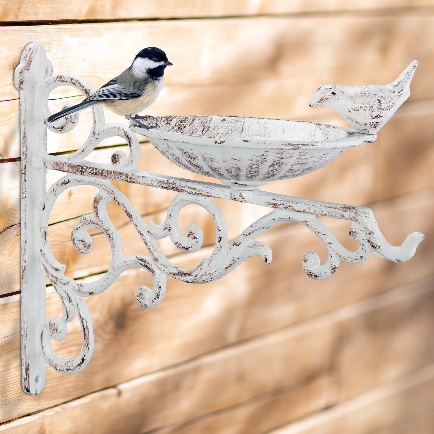 Relaxdays Vogeltränke Gusseisen Weiß Wetterfest 24 x 28 x 14 cm 1,2 kg_2