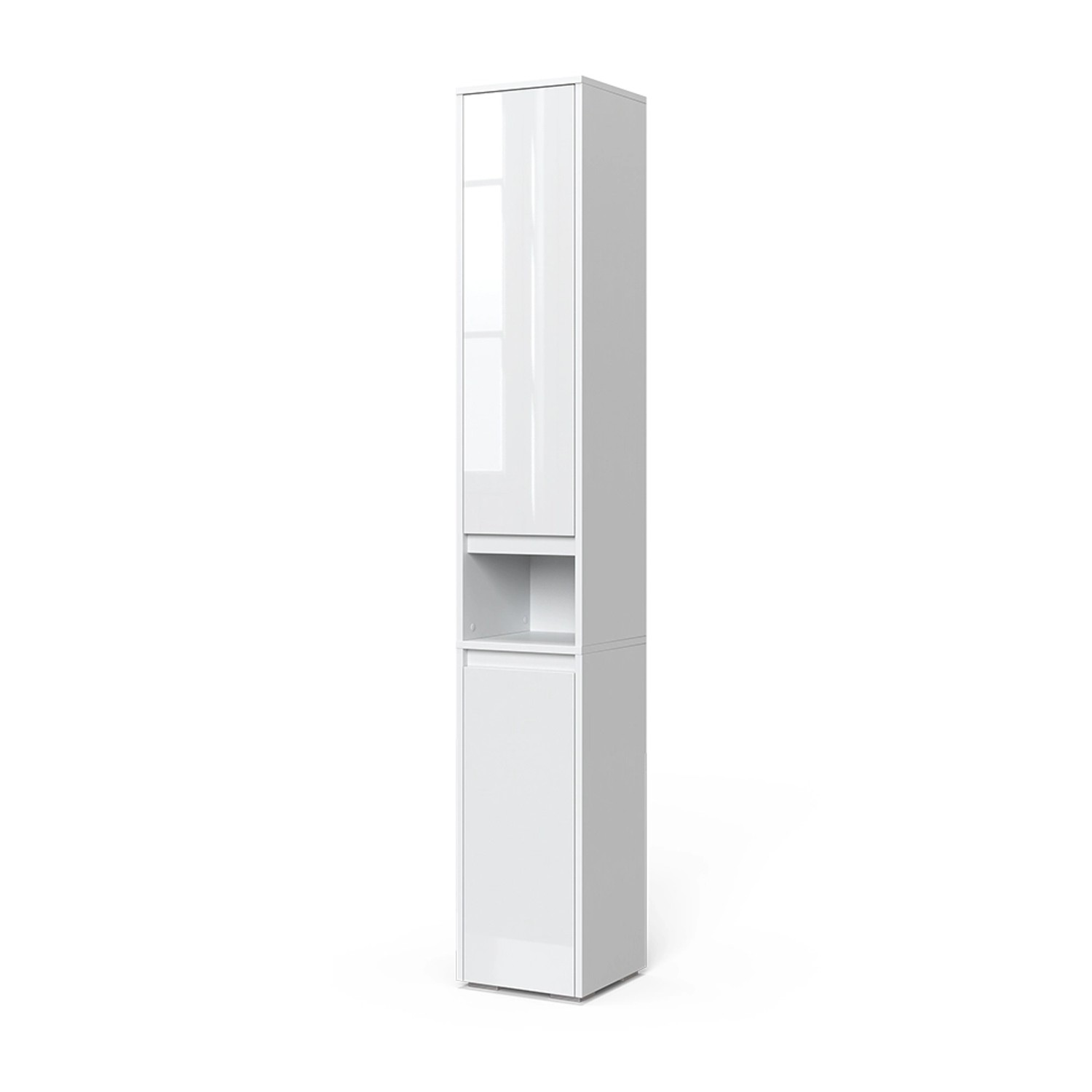 Vicco Badschrank Majest Weiß/Weiß Hochglanz 30 x 192 cm mit Türen und offenem Fach