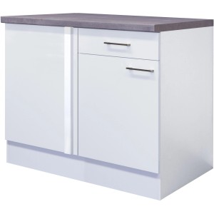 Flex-Well Eck-Unterschrank Joelina, 110x60 cm, weiß mit Schublade und Drehtür. Küchen Eckschrank.