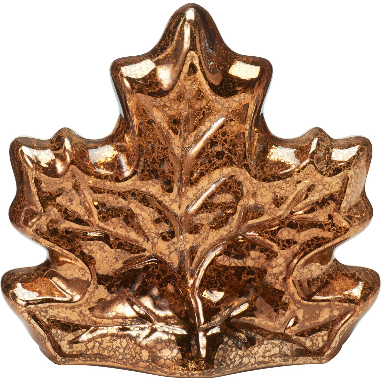 Dekoratives Glasblatt mit LED-Beleuchtung, Ahornblatt-Design, braun/bronze, strukturierte Oberfläche.