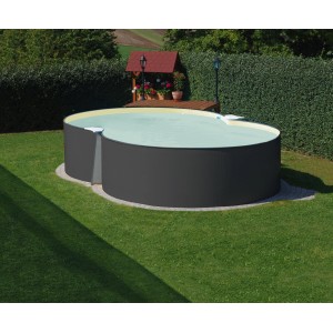 Summer Fun Achtform Stahlwandpool Vista Anthrazit, 540x350x120cm, im Garten.
