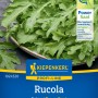 Kiepenkerl Salatrauke Astra Samenpackung mit frischer Rucola im Vordergrund.