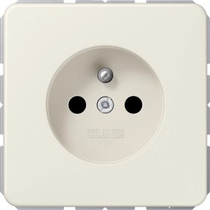 Jung Steckdose CD500, Weiß, mit erhöhtem Berührungsschutz.