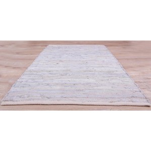 Weißer Bestlivings Leder Flickenteppich, 70x180 cm, moderner Teppich aus Lederstreifen.